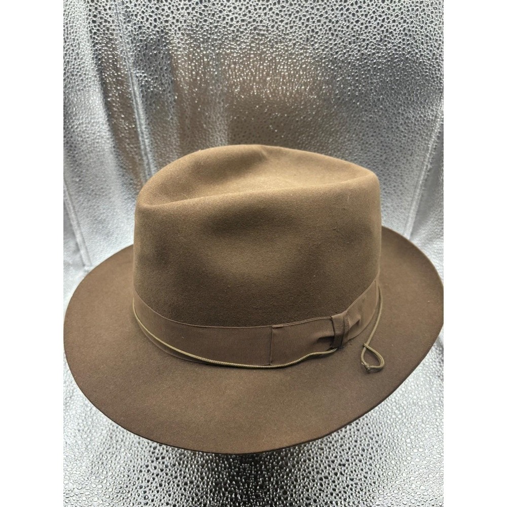 Borsalino A Carras‎ Atenes Fur Felt Wool Fedora Hat Brown Ribbon Detail Mens 53